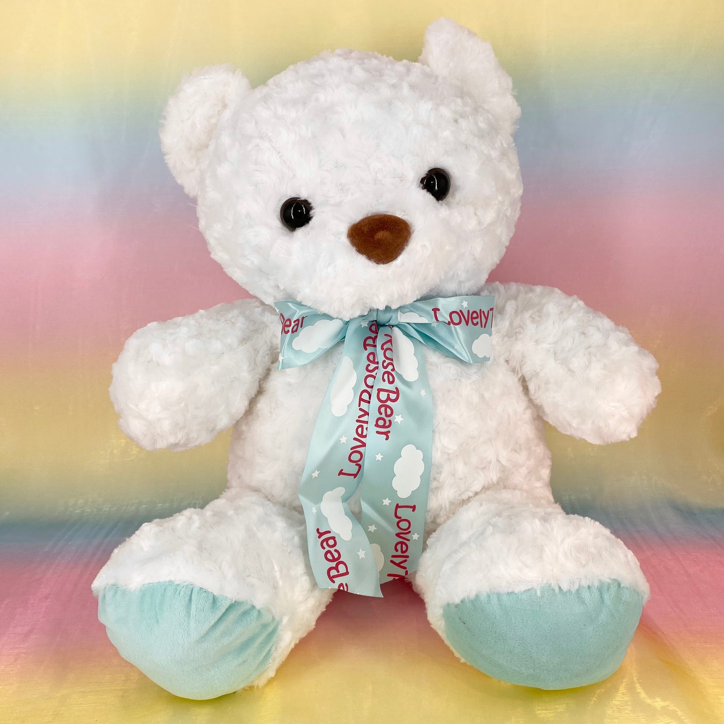 Lovely Rose Bear - White with Turquoise Ribbon - Extra Large